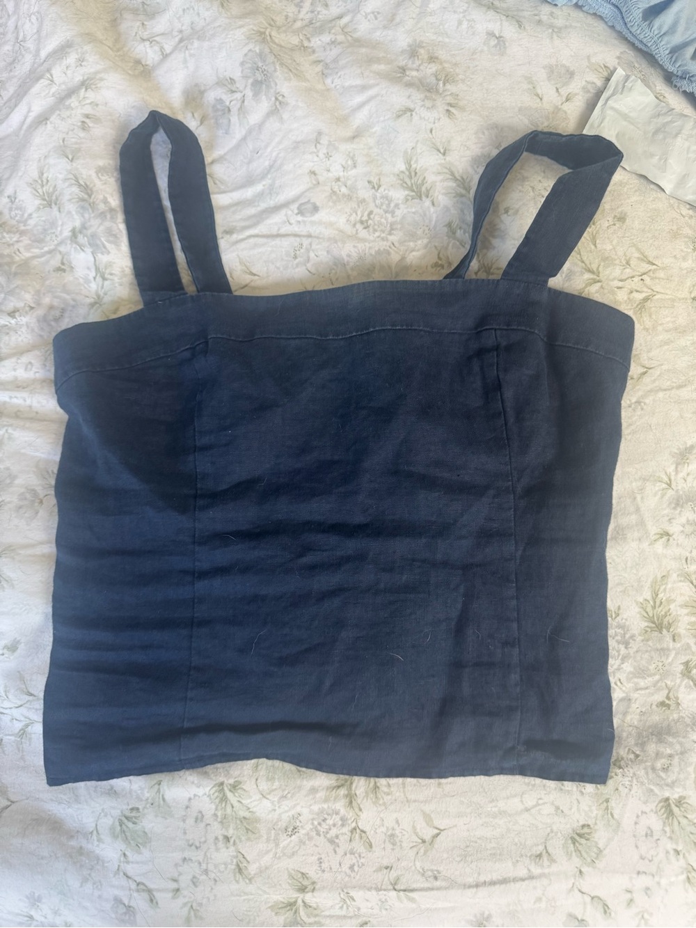 Quince Navy Linen Square-Neck Top
